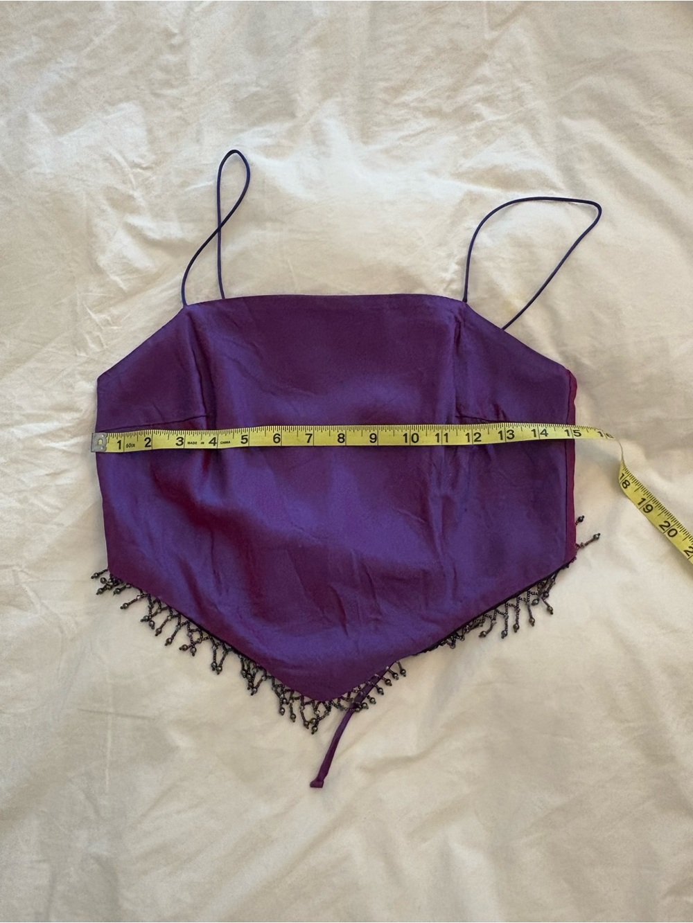 Vintage Iridescent Purple Beaded Trim Spaghetti Strap Crop Top